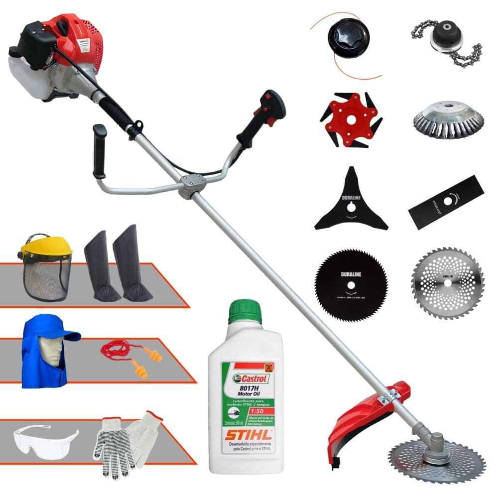 Aparador Anmax CG430P 43cc 2HP C/ Carretel + Facas 2 Pontas, 3 Pontas, 6 Pontas, 40 Dentes Vídea, 80 Dentes, Trimmer, Escova de Aço + EPI + ÓLEO STIHL