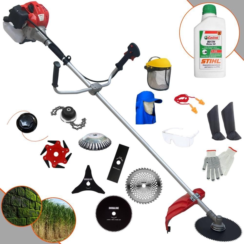 Podador Anmax CG430P 43cc 2T 2HP Com Carretel + Facas 2 Pontas, 3 Pontas, 6 Pontas, 40 Dentes, 80 Dentes, Trimmer e Escova de Aço + EPI + ÓLEO STIHL