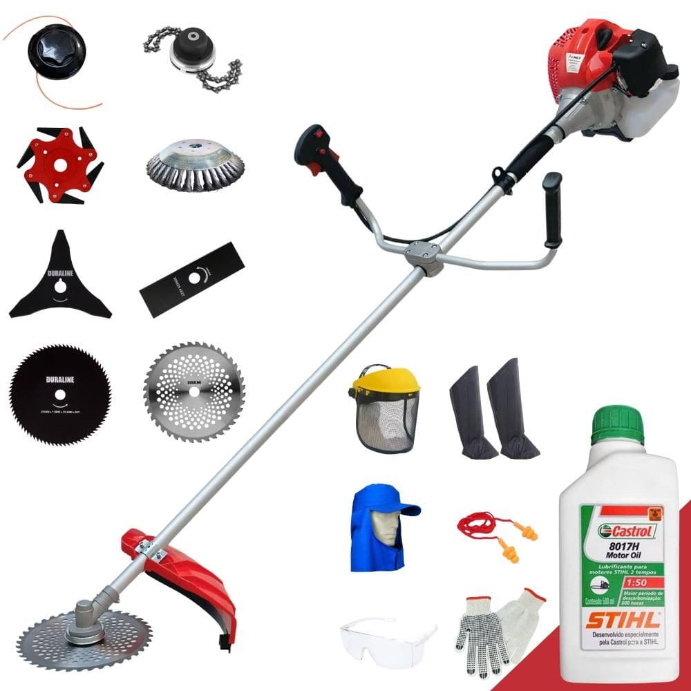 Roçadeira Anmax CG430PTB 43cc 2T 2HP C/ Carretel + Facas 2 Pontas, 3 Pontas, 6 Pontas, 40 Dentes, 80 Dentes, Trimmer, Escova de Aço + EPI + ÓLEO STIHL