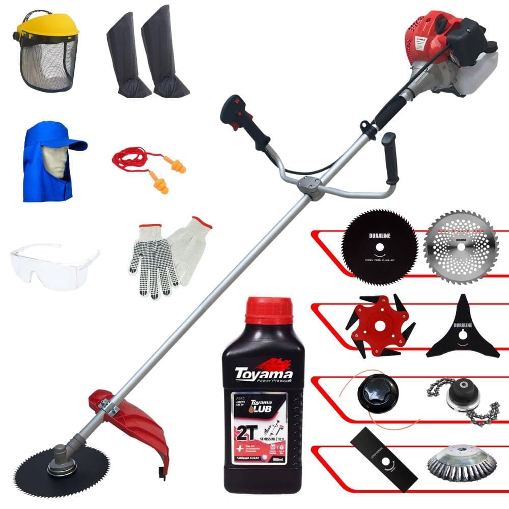 Aparador Anmax CG430P 43cc 2HP + Carretel + Facas 2 Pontas, 3 Pontas, 6 Pontas, 40 Dentes Vídea, 80 Dentes, Trimmer, Escova de Aço + EPI + ÓLEO TOYAMA