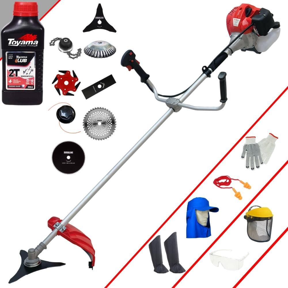 Podador Anmax CG430P 43cc 2T 2HP Com Carretel + Facas 2 Pontas, 3 Pontas, 6 Pontas, 40 Dentes, 80 Dentes, Trimmer e Escova de Aço + EPI + ÓLEO TOYAMA