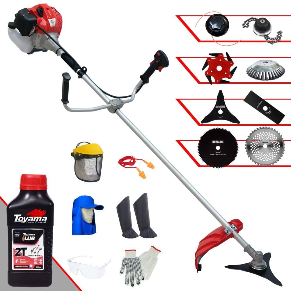 Roçadeira Anmax CG430P 43cc 2T 2HP Com Carretel + Facas 2 Pontas, 3 Pontas, 6 Pontas, 40 Dentes, 80 Dentes, Trimmer, Escova de Aço + EPI + ÓLEO TOYAMA