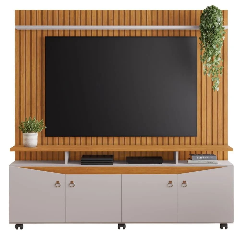 Home Conceito com Painel Ripado TV até 65 Polegadas - Cinamomo/Off White - Jcm Móveis