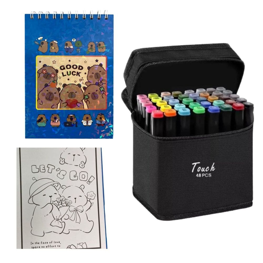 Canetinhas 48 Cores Livro Pintar Capivara Divertida 50 Folhas Desenho Pintura Hobbie Lazer