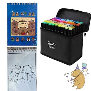 Canetinhas 60 Cores Livro Pintar Capivara 50 Folhas Desenho Fofo Divertido Pintura Estojo Hobbie Lazer Relaxante