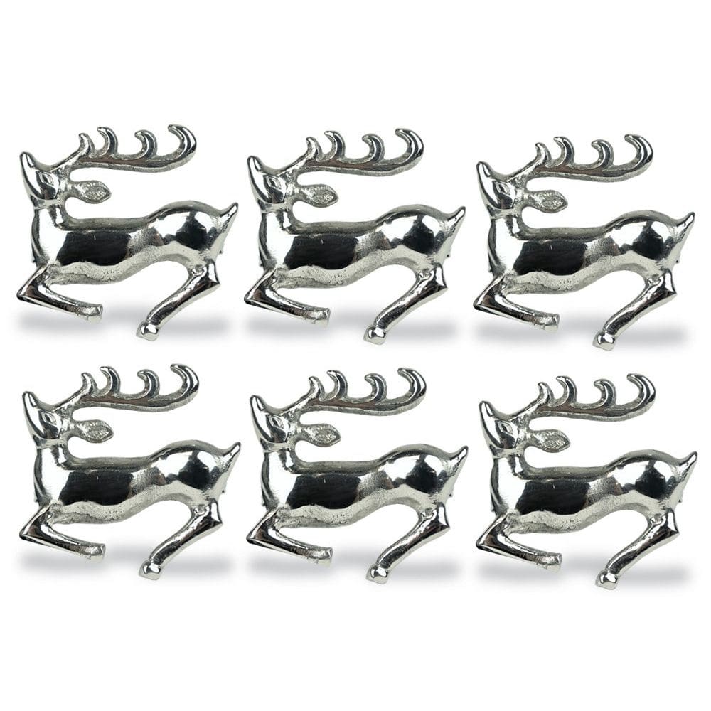 Conjunto de porta-anéis de guardanapo DII Christmas Silver Reindeer 6 unidades