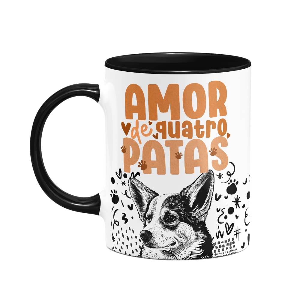 Caneca - Amor de quatro patas - Corgi - B-black