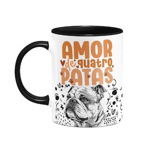 Caneca - Amor de quatro patas - Buldogue inglês - B-black