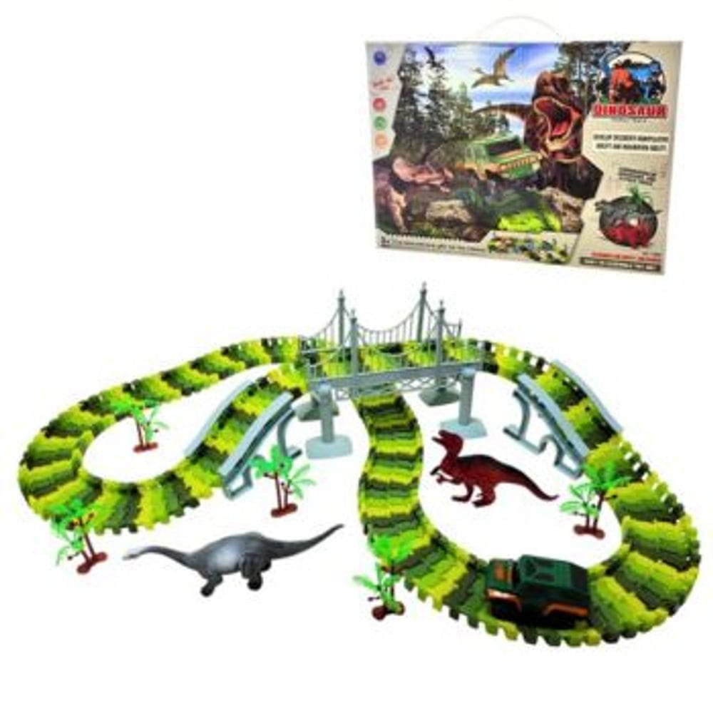 Pista de Corrida Dinossauro Dony Toys 192 Pecas com Carrinho a Pilha e Acessorios Brinquedo Infantil Recreativo