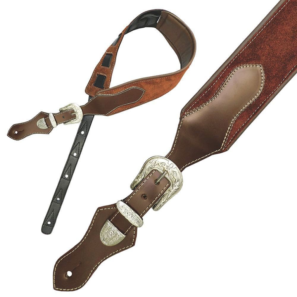 Correia Couro Camurça Vaqueta Marrom Country Fivela Cromada