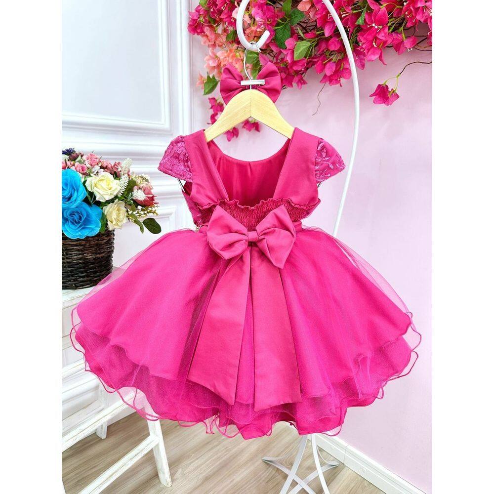 Vestido Infantil Pink Com Renda e Cinto de Strass Sku: 20070PK