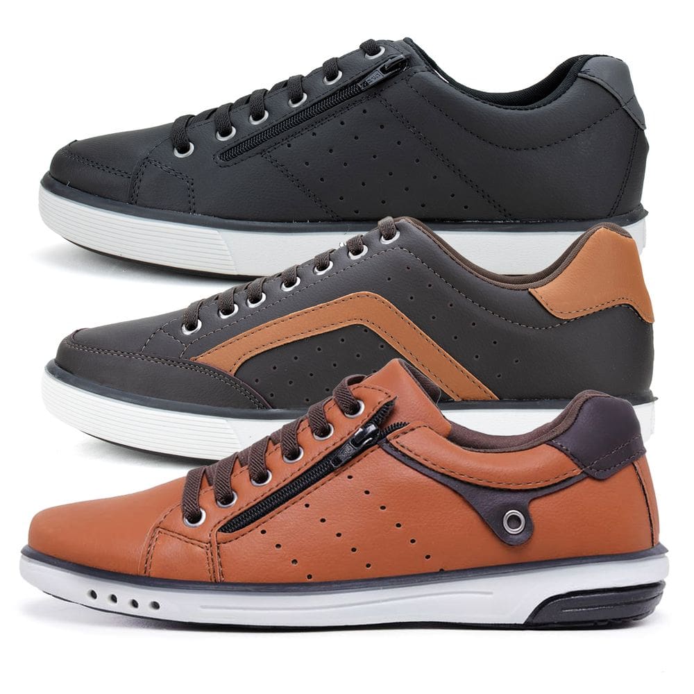 Kit 3 Sapatênis Casual Masculino Fechamento Elástico e Zíper