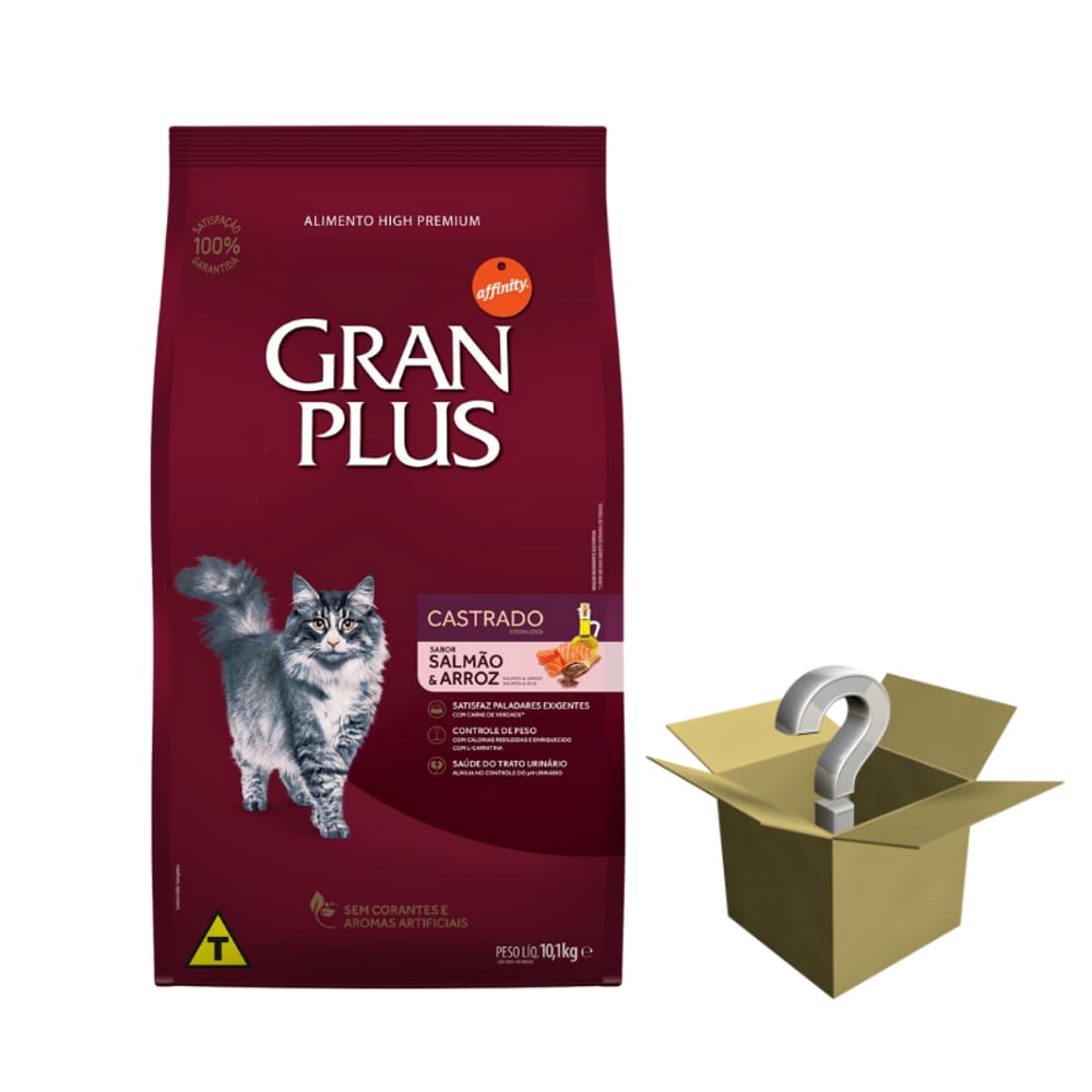 Ração Gran Plus Gatos Adultos Castrados Salmão e Arroz 10,1kg + Surpresa