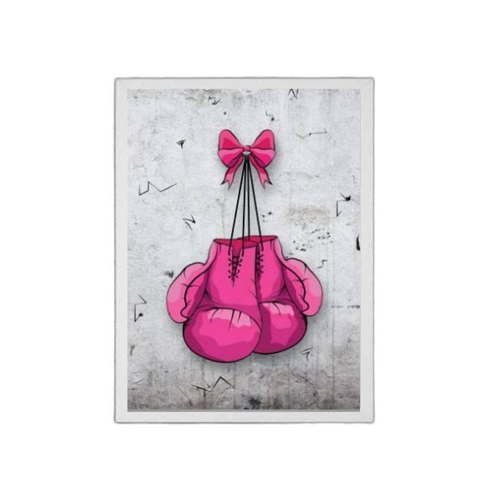 Quadro Decorativo Luva De Boxe Rosa 45X34Cm Moldura Branca