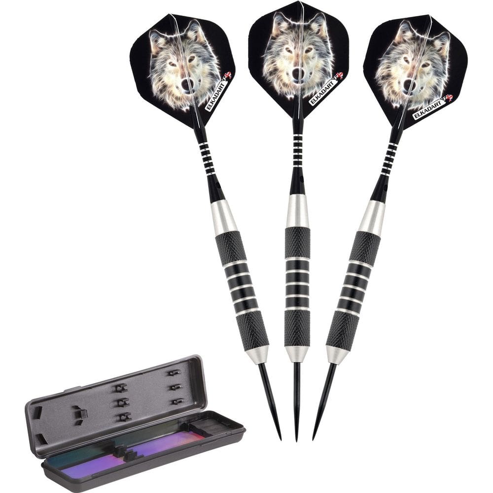 Darts Elkadart Lone Wolf Steel Tip 19 g com estojo de armazenamento/viagem
