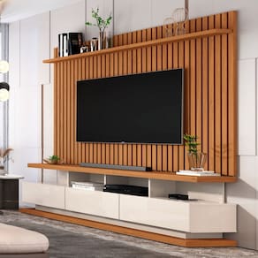 Rack com Painel para TV Até 72 Polegadas Vivare Classic 3 Gavetas Ripado Off White/Natural - Giga Móveis