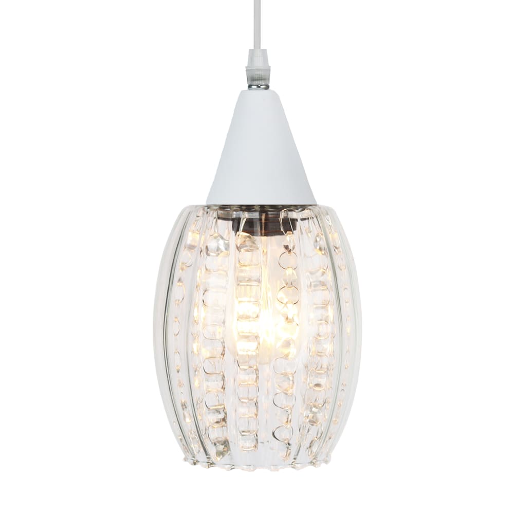 Lustre Pendente Taschibra Cristal Badih PP Canelado E27 Transparente Bivolt Branco