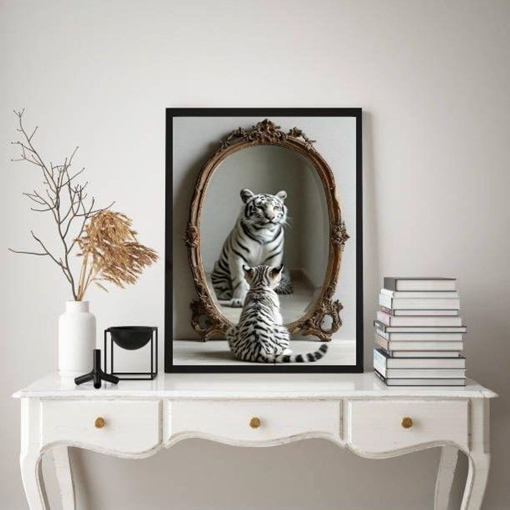 Quadro Decorativo Gato Espelho Tigre 45X34Cm - Com Vidro