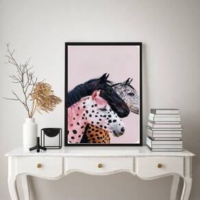 Quadro Decorativo Cavalos Coloridos 45X34Cm - Com Vidro