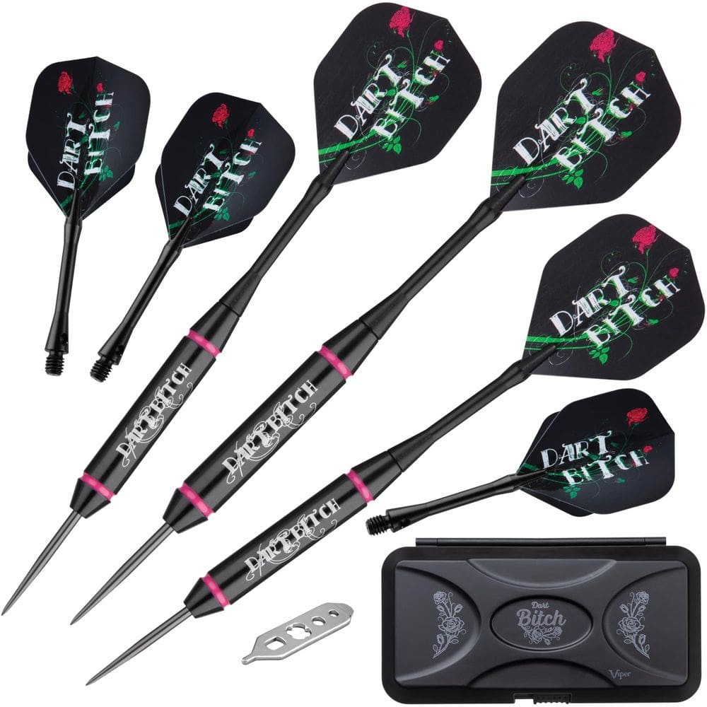 Conjunto de dardos Viper Vanity Series Dart B*tch Steel Tip 22g com estojo