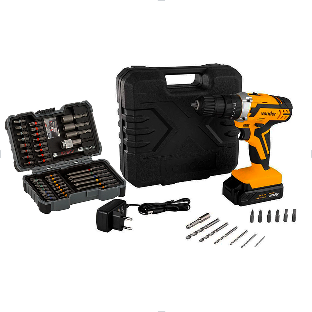 Parafusadeira 20v PFV238I Bateria e Carregador Vonder+Jogo de Bits 43 Peças Bosch