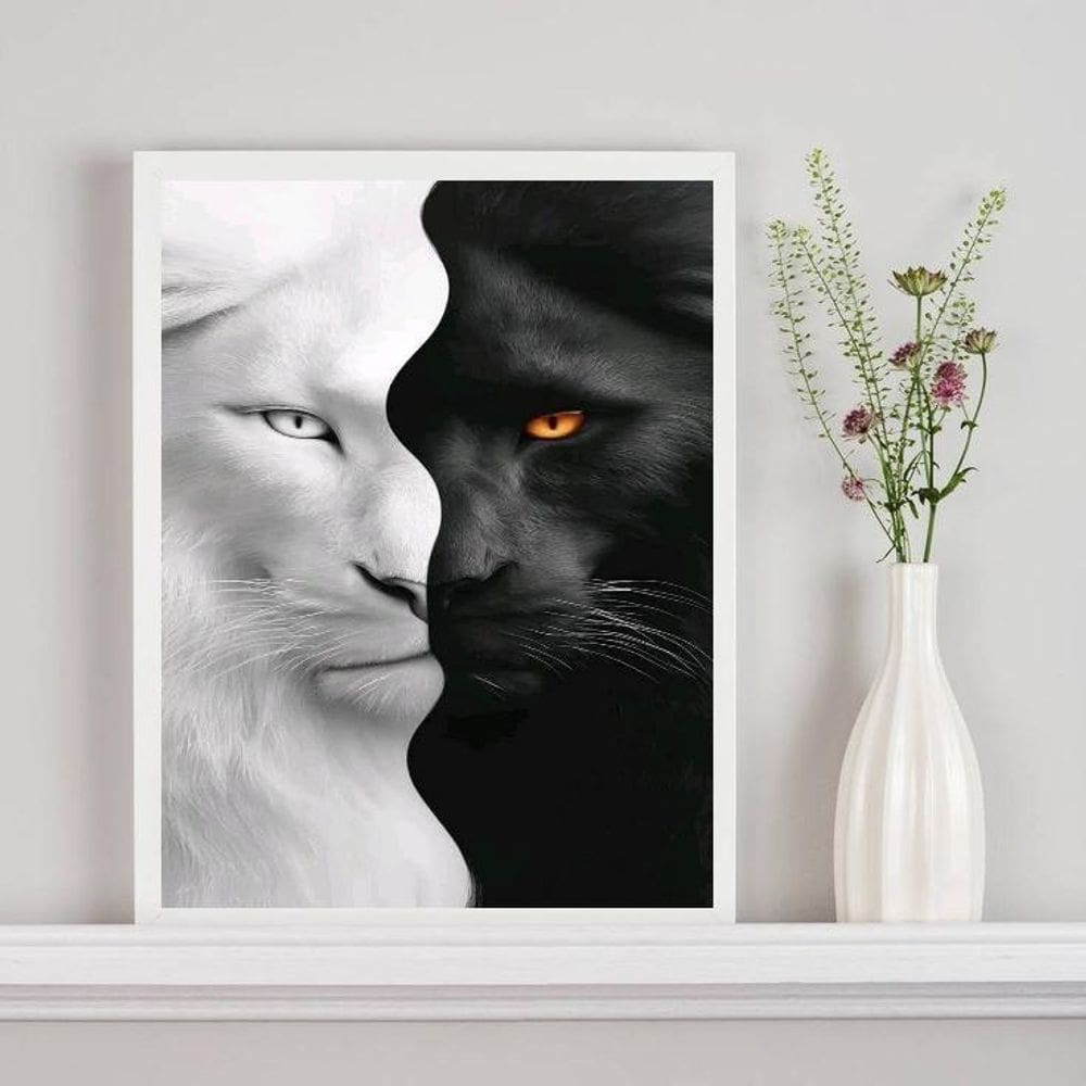 Quadro Decorativo Tigre Branco Preto - Metades 33X24Cm Vidro