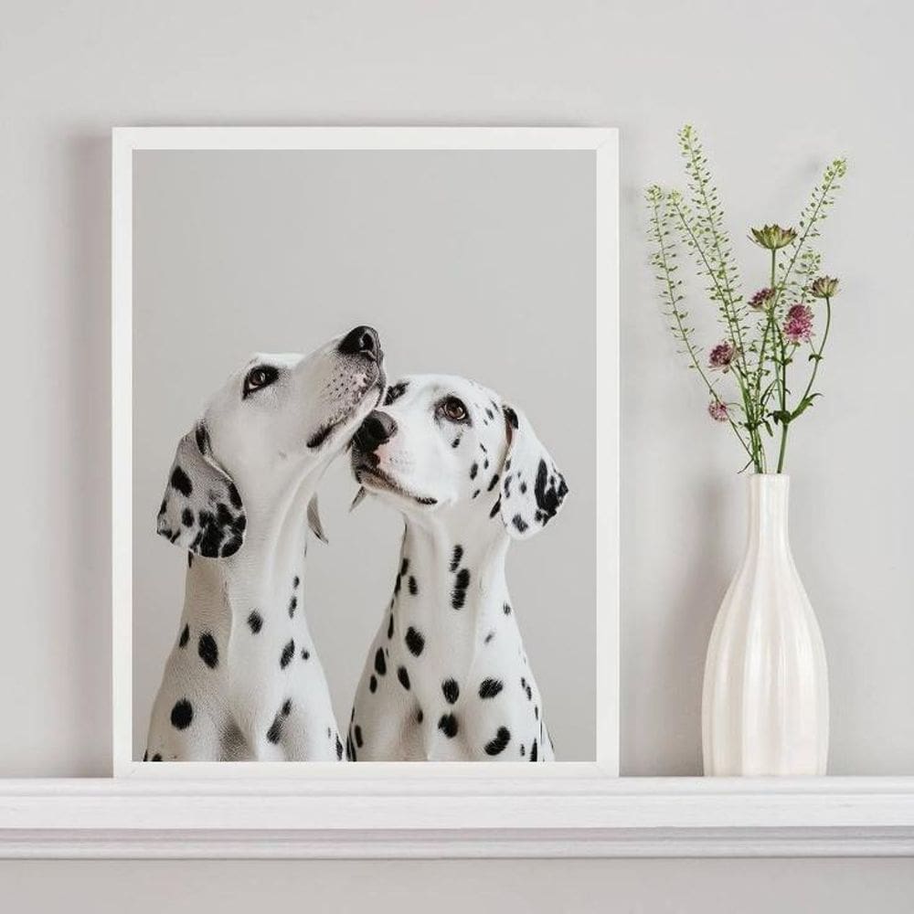 Quadro Decorativo Casal De Dálmatas 24X18Cm - Com Vidro