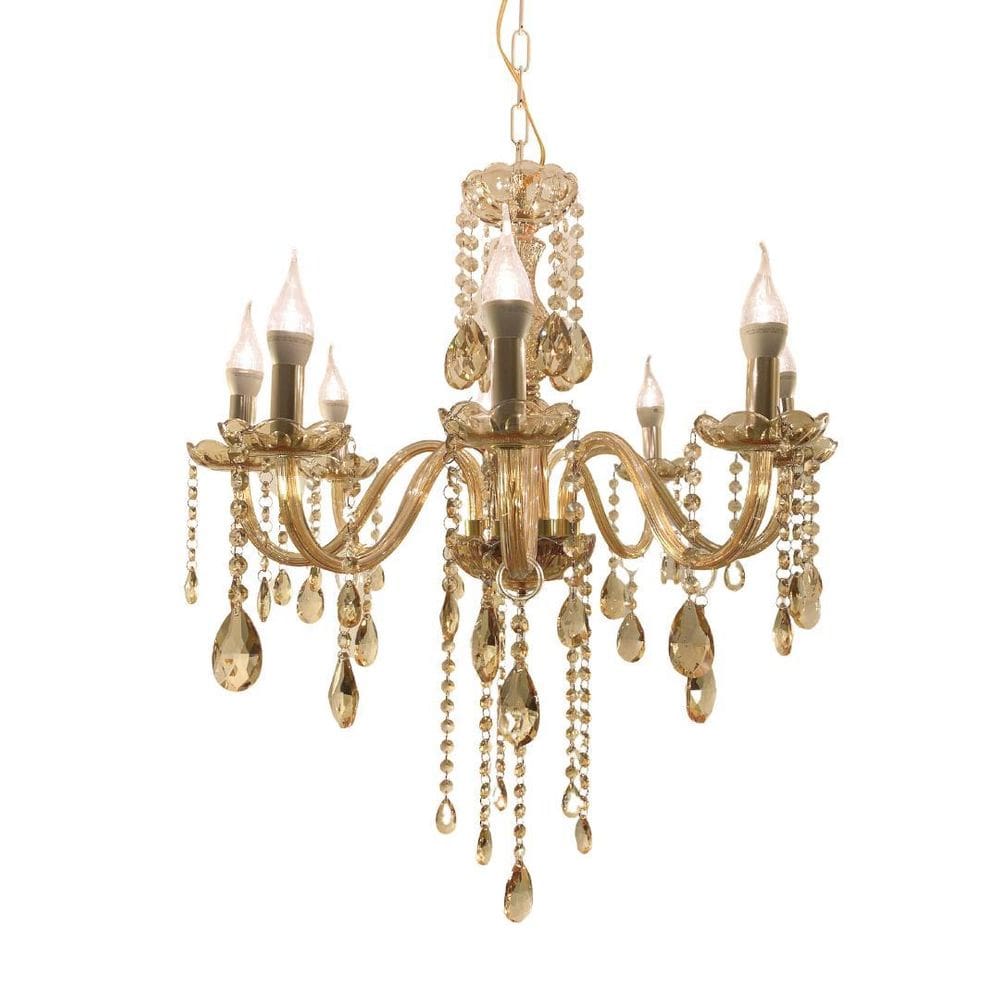 Lustre Luminária De Cristal Champanhe Luxo 6 Braços