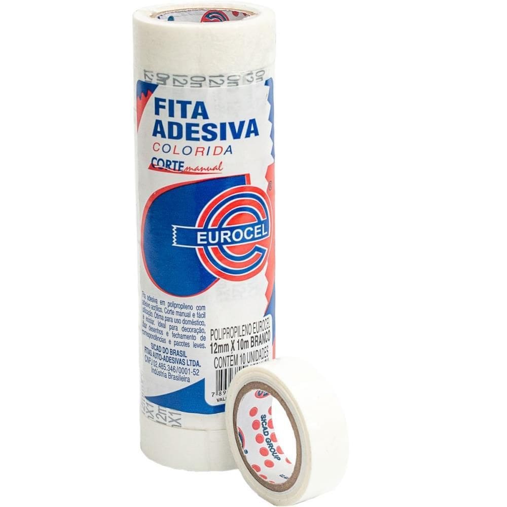 Fita Adesiva PP 2000 12mmx10m Branca 10 rolos - Eurocel