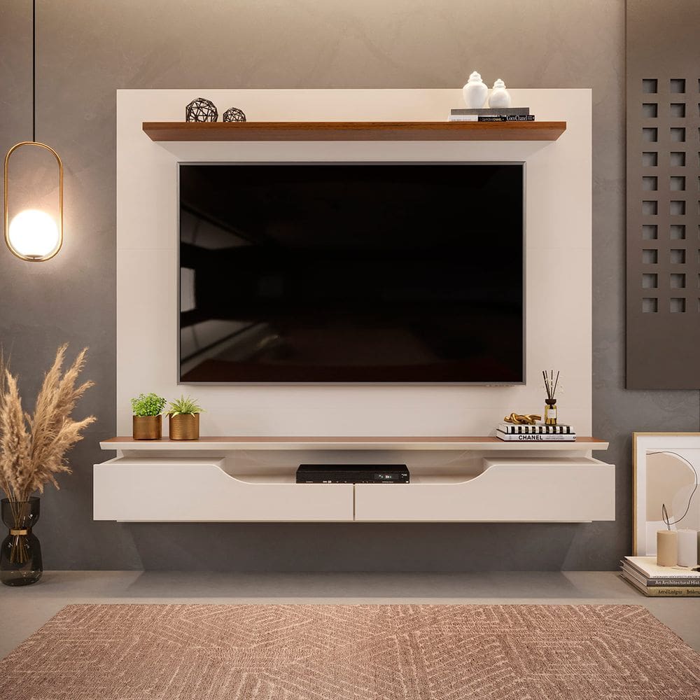 Painel para TV até 60 Polegadas com 2 Portas Levi Off White/Freijó - DJ Móveis