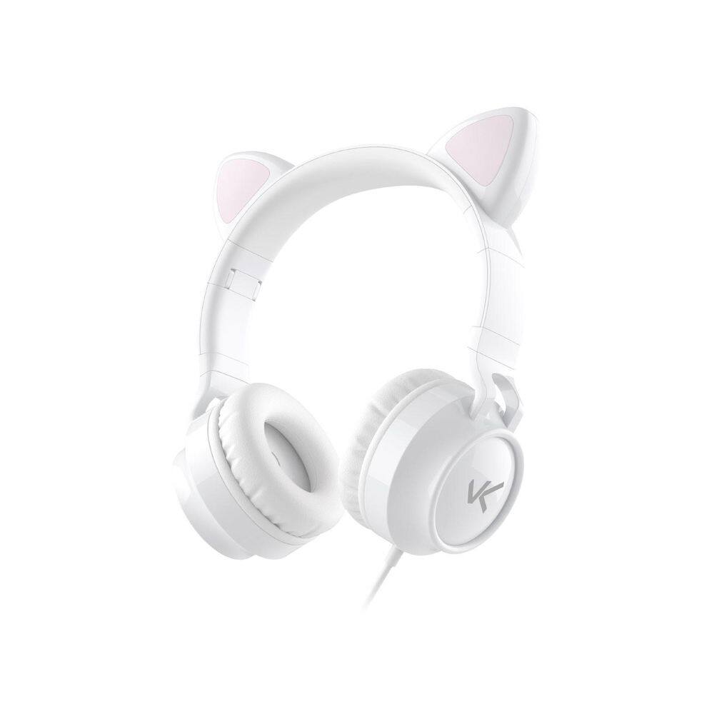 Fone De Ouvido Headset Kitty Ear - Orelha De Gato Branco Com Microfone Cabo 1.2m Plug P2 Estereo P3 - Ke110b