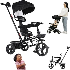 Triciclo Infantil Bebê Carrinho De Passeio Com Empurrador Seguro Com Cinto de Segurança Confort Preto