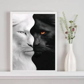 Quadro Decorativo Tigre Branco Preto - Metades 24X18Cm