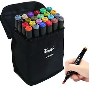 Canetinhas Marcador 24 Cores Estojo Canetas Coloridas Permanente Ponta Dupla Escola Faculdade Desenho Pintura