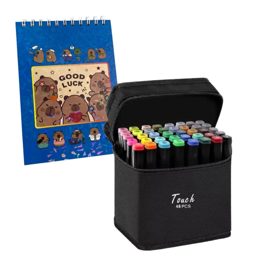 Canetinhas 48 Cores Livro Pintar Capivara Fofa Divertida 50 Folhas Estojo Desenho Pintura Hobbie Lazer