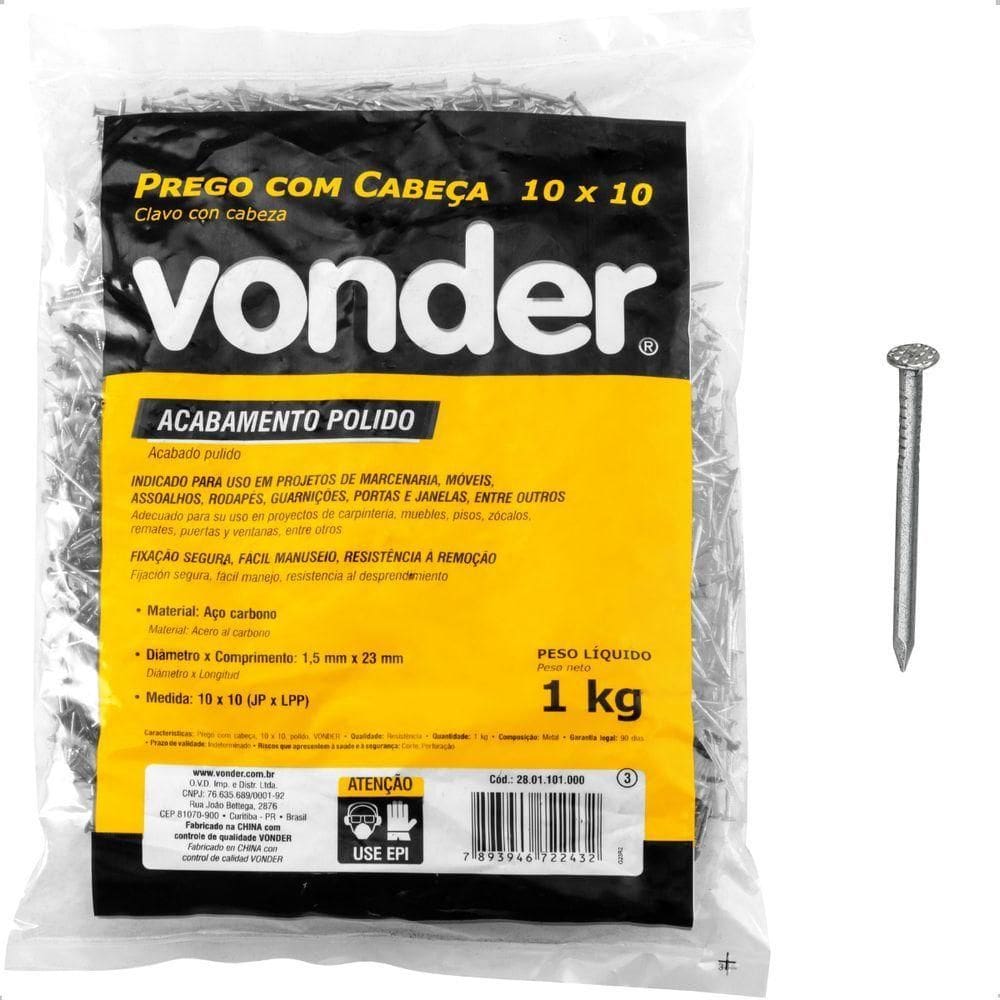 Prego Com Cabeça 10 X 10 (7/8 X 17) Polido 1 Kg Vonder