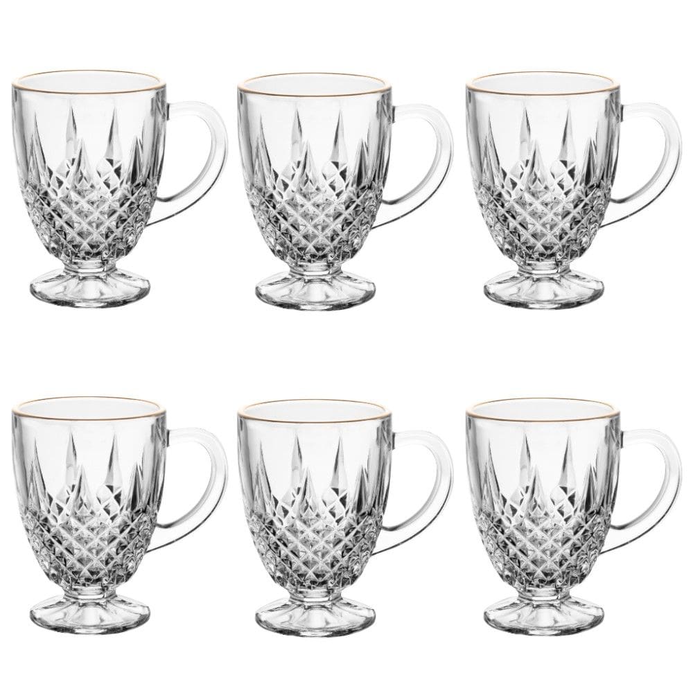 Conjunto de Xícara de Café/Cappuccino 6 Peças 150 ml Diamante com Fio de Ouro Lyor