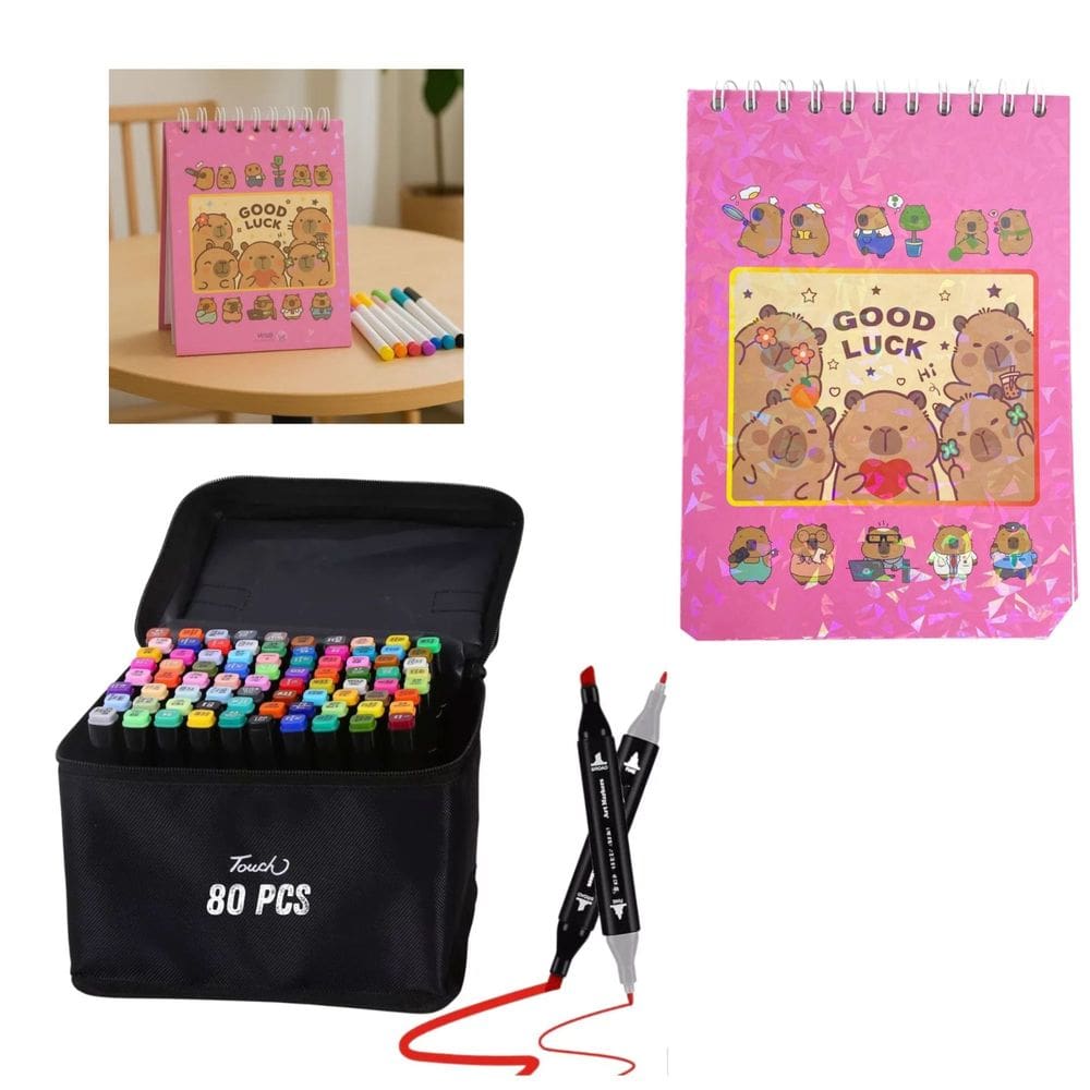 Canetinhas 80 Cores Livro Pintar Capivara Fofa Divertida 50 Paginas Desenho Pintura Hobbie Lazer