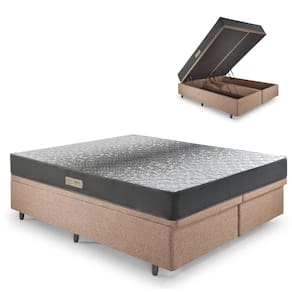Cama Baú King 193x203 Linho Marrom com Dual Firm Espuma Ecoflex