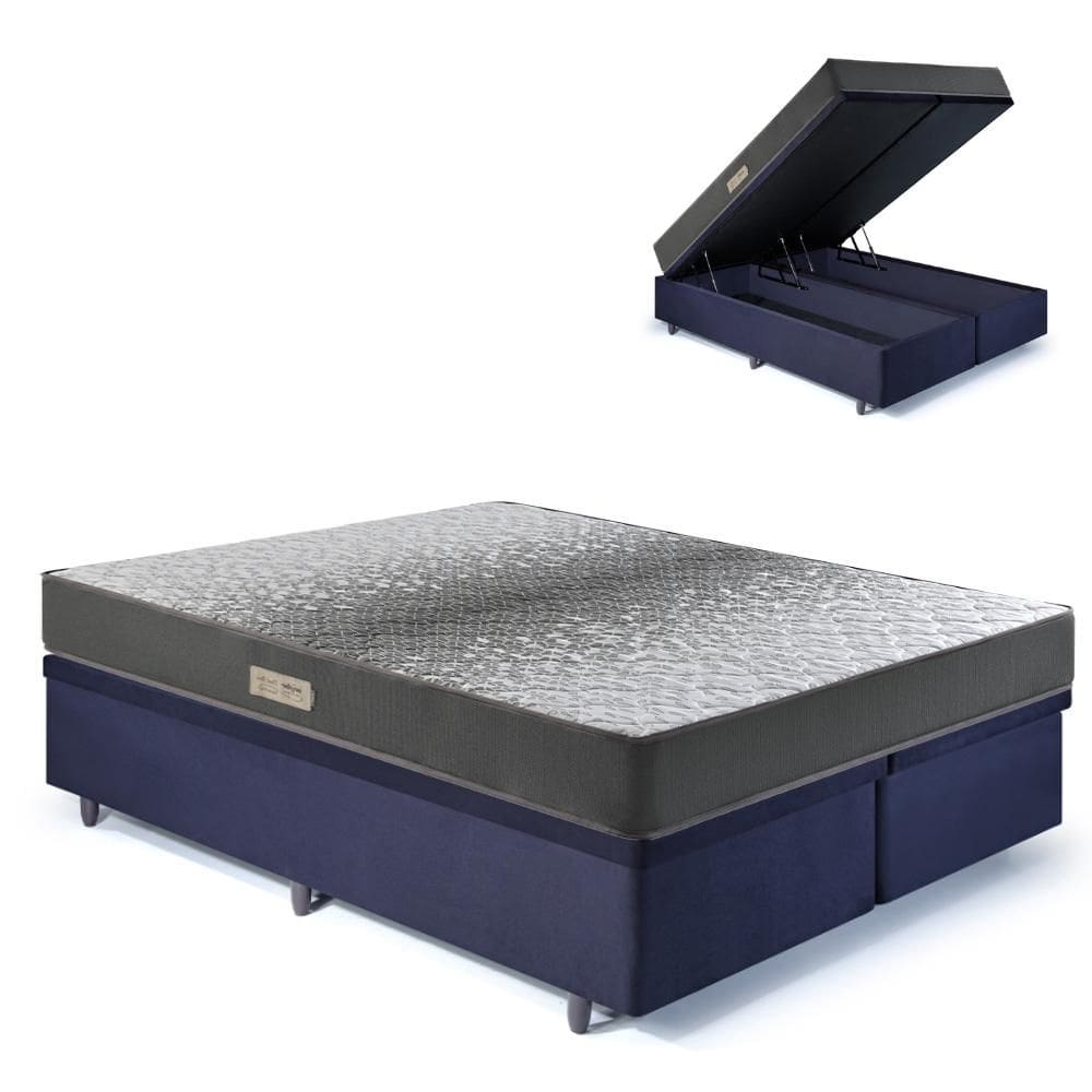 Cama Baú Queen 158x198 Suede Preto com Dual Firm Espuma Ecoflex