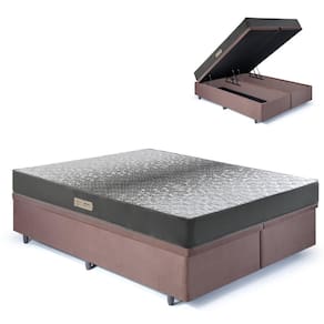 Cama Baú King 193x203 Suede Marrom com Dual Firm Espuma Ecoflex