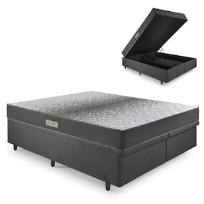Cama Baú King 193x203 Courino Linho Preto com Dual Firm Espuma Ecoflex