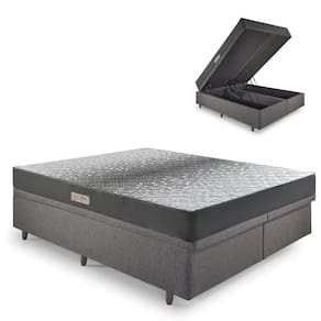 Cama Baú King 193x203 Linho Cinza com Dual Firm Espuma Ecoflex