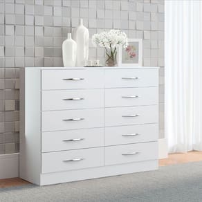 Cômoda com 10 Gavetas para Quarto Casal 117cm MDP Branco 3017 Menu Móveis