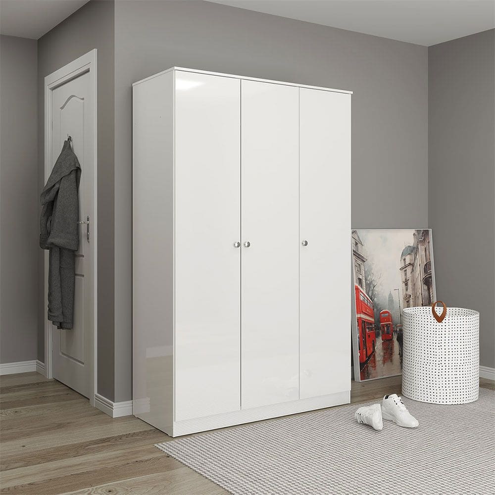 Roupeiro com 3 Portas 2 Cabideiros 112x175cm Branco 6503 Menu Móveis