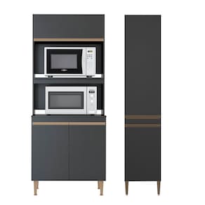 Kit 2 Armários Multiuso para Cozinha Nicho Forno e Microondas Preto Menu Móveis