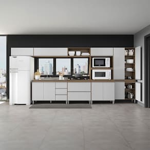 Armário para Cozinha Modulado Completo 440x202cm 7 Peças MDP Branco Menu Móveis
