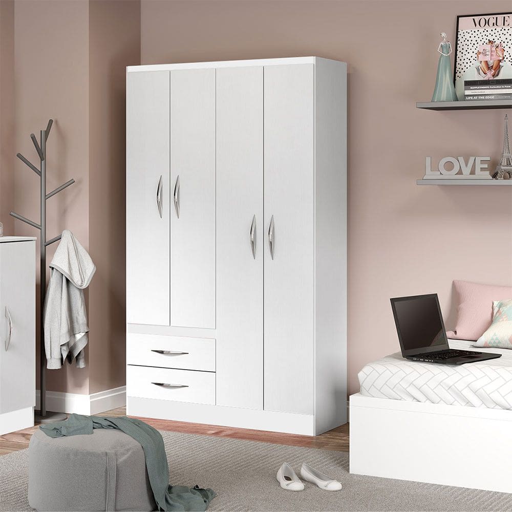 Guarda-Roupa Pequeno com 4 Portas 2 Gavetas 105x179x40cm MDP Branco Menu Móveis