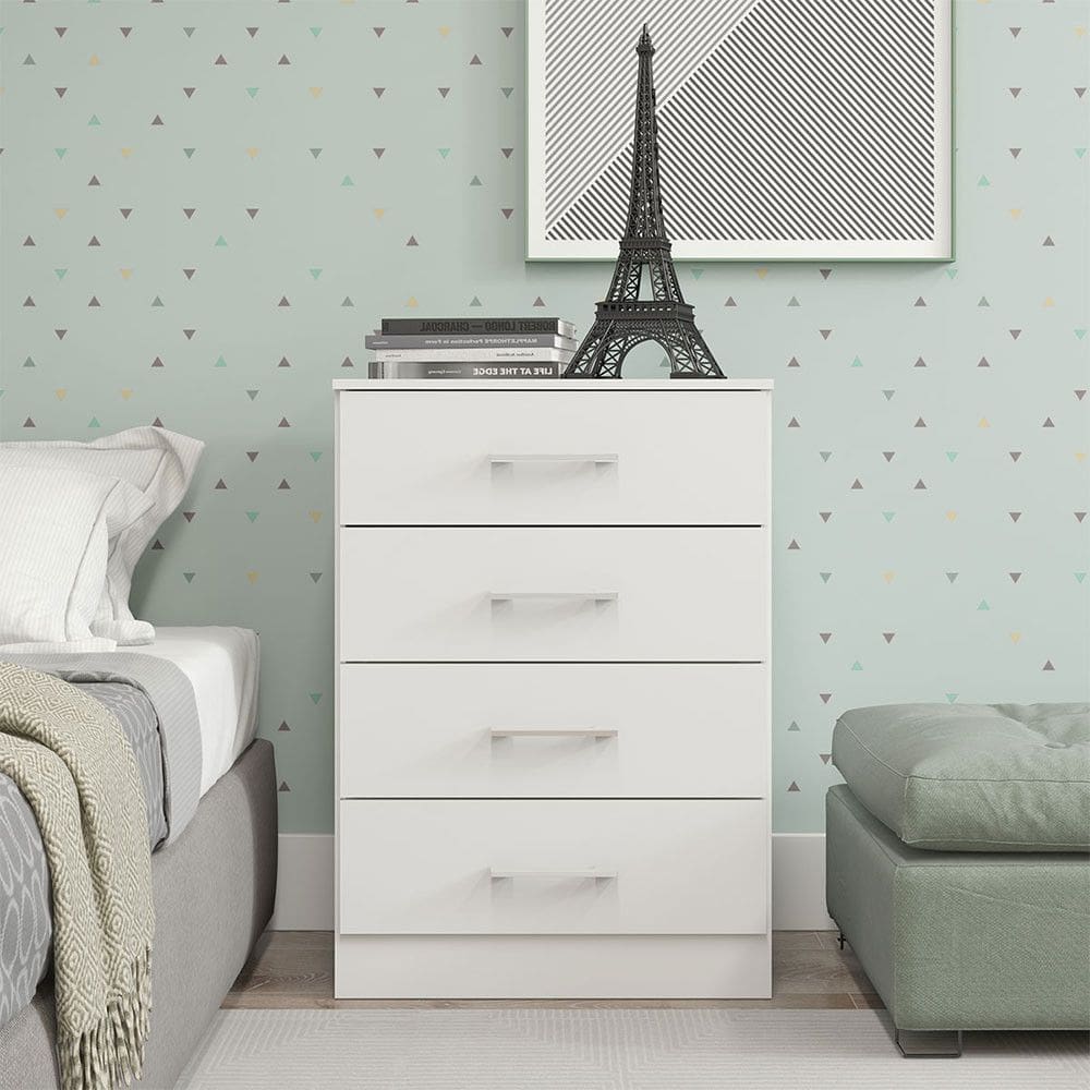 Cômoda para Quarto Solteiro com 4 Gavetas 55x93cm MDP Branco Menu Móveis