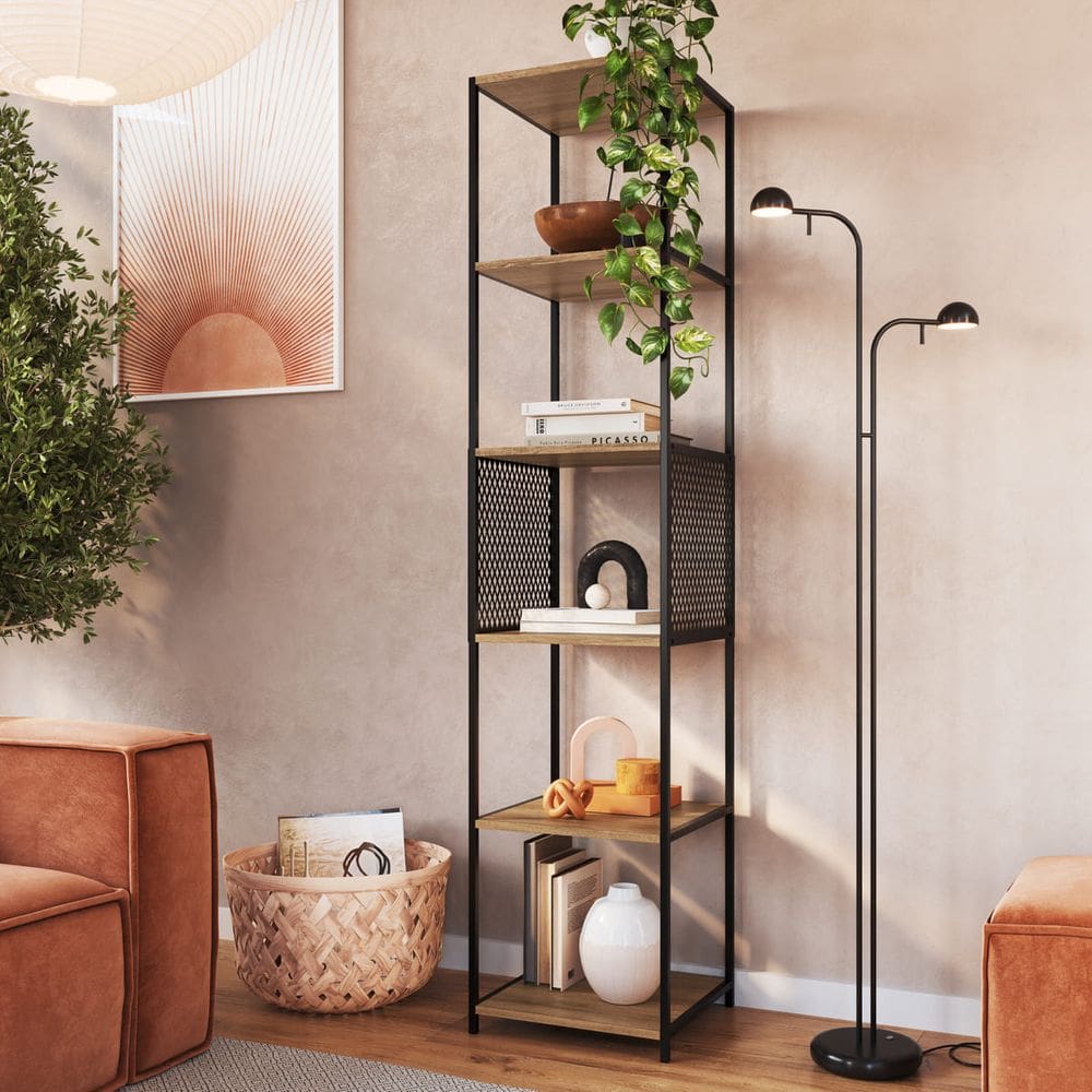 Estante Industrial Alta 180x40cm com 5 Nichos P1023 Marrom
